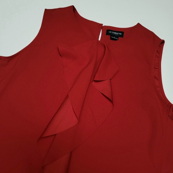 Liz Claiborne Sleeveless Waterfall Front Ruffle Blouse | Large | Red Top - Picture 7 of 9